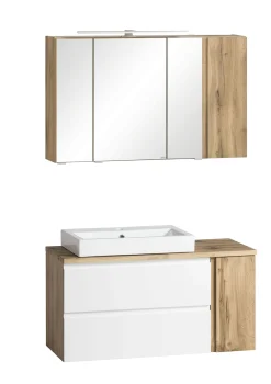 Held Badezimmerset Varese | Waschtisch und Spiegelschrank mit Beleuchtung | Wotan Eiche es Design