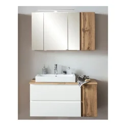Held Badezimmerset Varese | Waschtisch und Spiegelschrank mit Beleuchtung | Wotan Eiche es Design