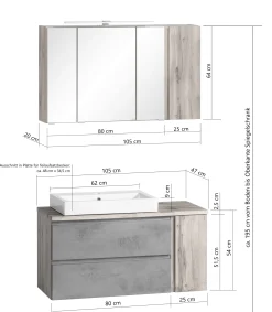 Held Badezimmerset Varese | Waschtisch und Spiegelschrank mit Beleuchtung | Wotan Eiche es Design