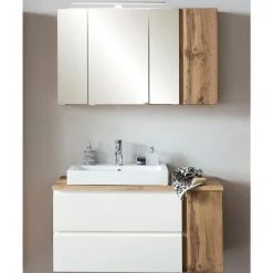 Held Badezimmerset Varese | Waschtisch und Spiegelschrank mit Beleuchtung | Wotan Eiche es Design