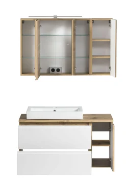 Held Badezimmerset Varese | Waschtisch und Spiegelschrank mit Beleuchtung | Wotan Eiche es Design