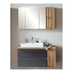 Held Badezimmerset Varese | Waschtisch und Spiegelschrank mit Beleuchtung | Wotan Eiche es Design