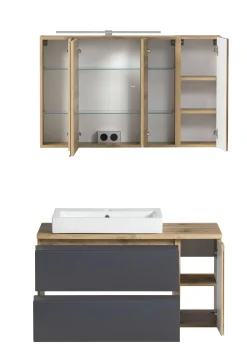 Held Badezimmerset Varese | Waschtisch und Spiegelschrank mit Beleuchtung | Wotan Eiche es Design