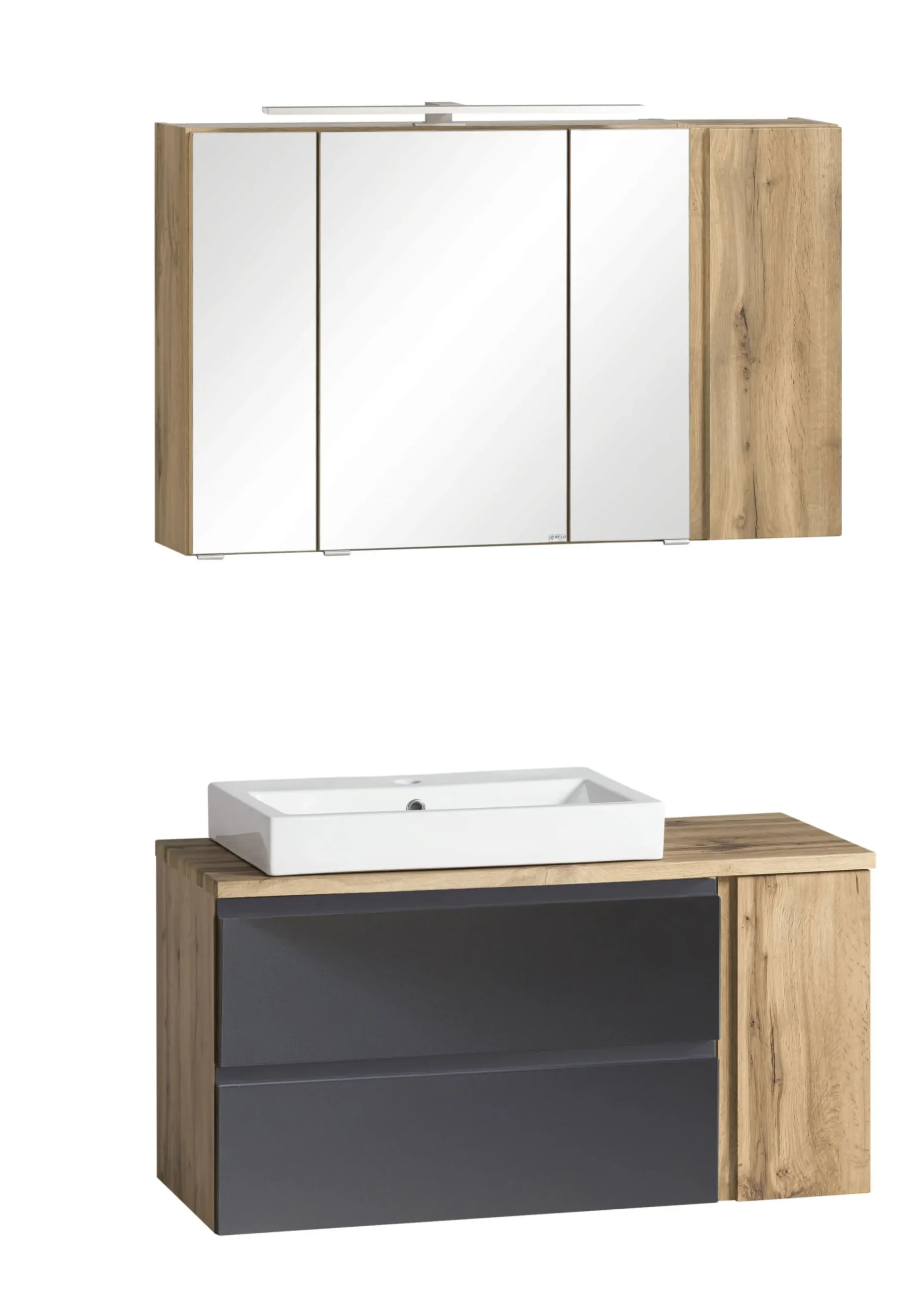 Held Badezimmerset Varese | Waschtisch und Spiegelschrank mit Beleuchtung | Wotan Eiche es Design