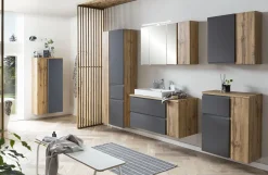 Held Badezimmerset Varese | Waschtisch und Spiegelschrank mit Beleuchtung | Wotan Eiche es Design