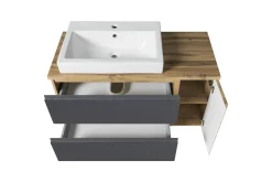 Held Badezimmerset Varese | Waschtisch und Spiegelschrank mit Beleuchtung | Wotan Eiche es Design
