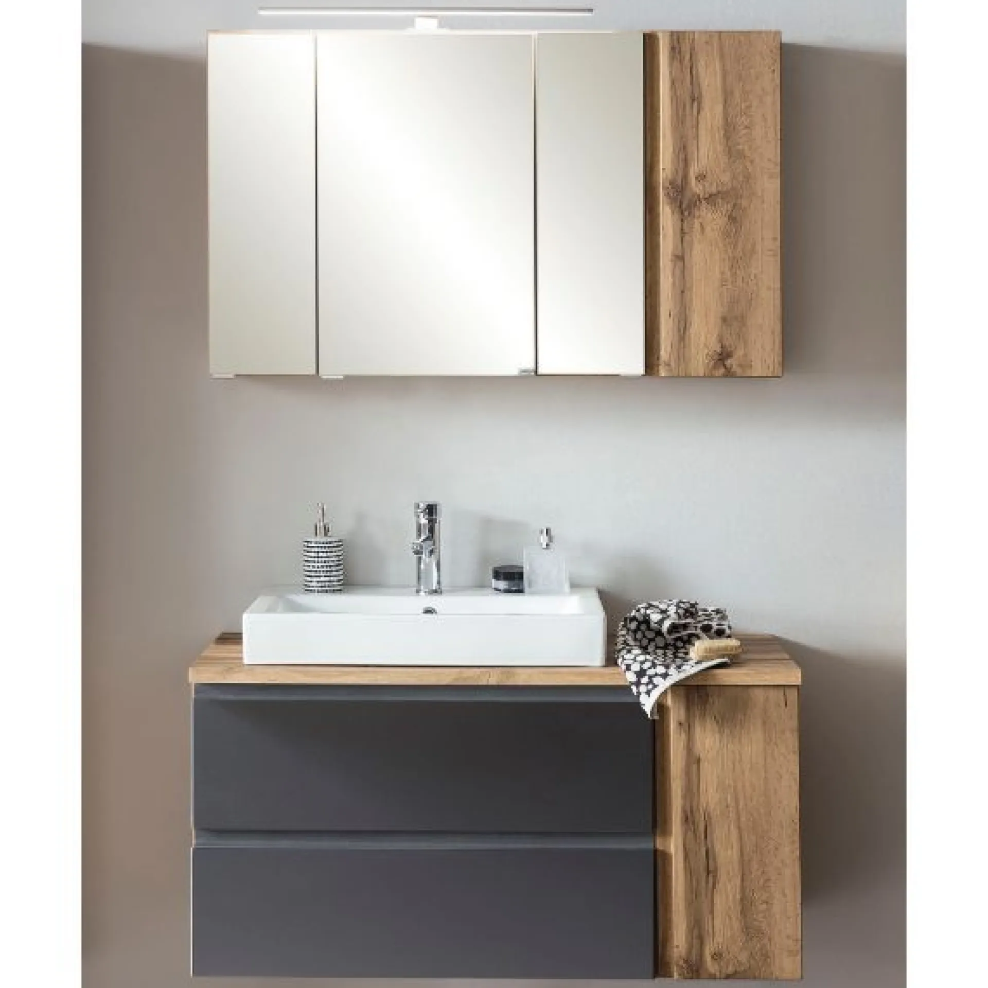 Held Badezimmerset Varese | Waschtisch und Spiegelschrank mit Beleuchtung | Wotan Eiche es Design