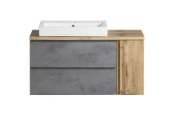 Held Badezimmerset Varese | Waschtisch und Spiegelschrank mit Beleuchtung | Wotan Eiche Beton Design