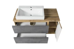 Held Badezimmerset Varese | Waschtisch und Spiegelschrank mit Beleuchtung | Wotan Eiche Beton Design