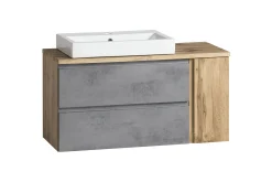 Held Badezimmerset Varese | Waschtisch und Spiegelschrank mit Beleuchtung | Wotan Eiche Beton Design
