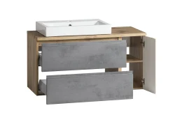Held Badezimmerset Varese | Waschtisch und Spiegelschrank mit Beleuchtung | Wotan Eiche Beton Design