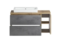 Held Badezimmerset Varese | Waschtisch und Spiegelschrank mit Beleuchtung | Wotan Eiche Beton Design