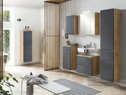 Held Badezimmerset Varese | Waschtisch und Spiegelschrank mit Beleuchtung | Wotan Eiche es Design