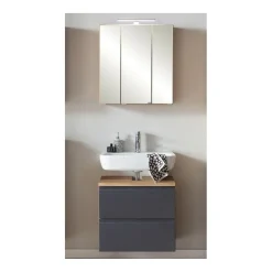 Held Badezimmerset Varese | Waschtisch und Spiegelschrank mit Beleuchtung | Wotan Eiche es Design
