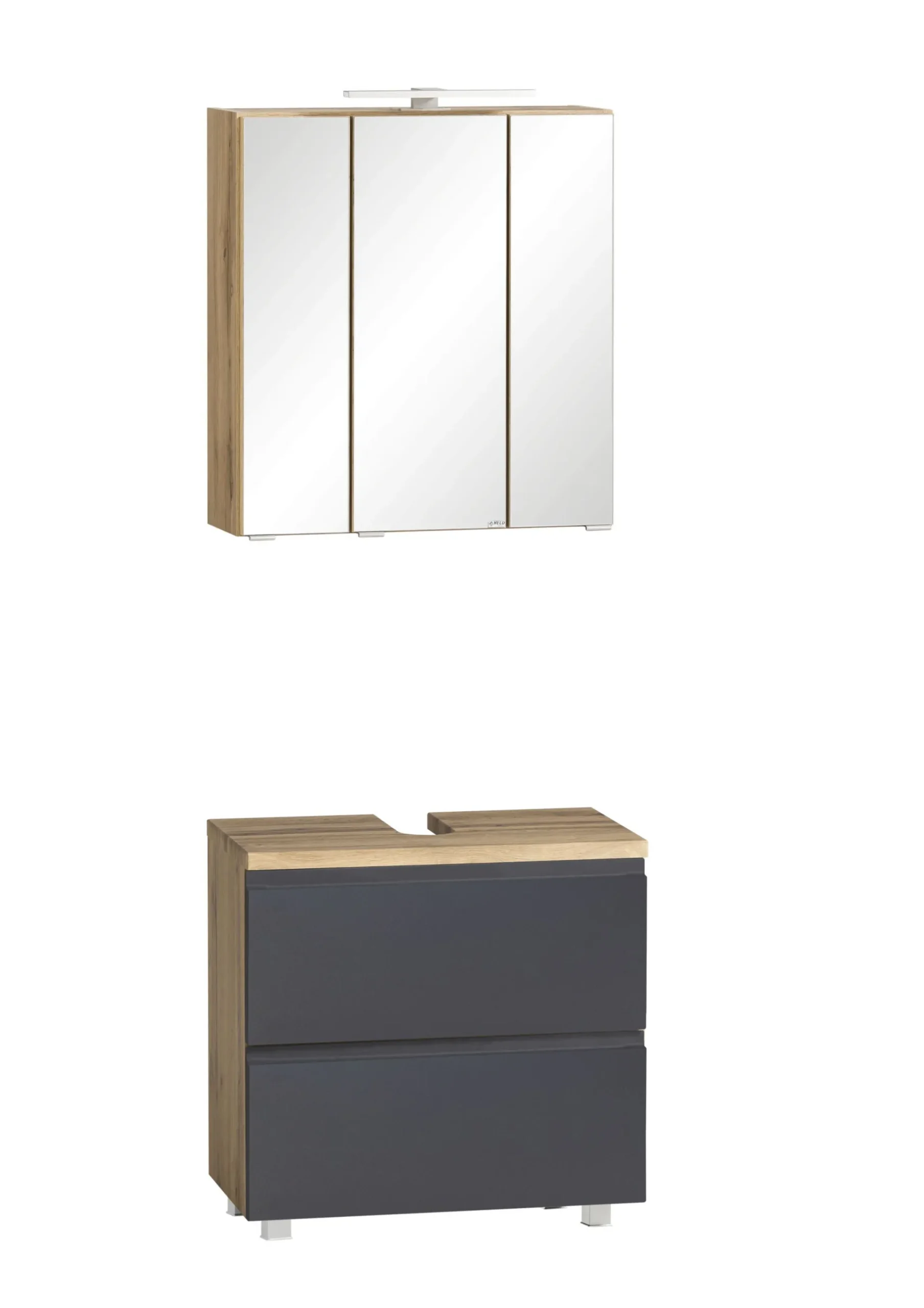 Held Badezimmerset Varese | Waschtisch und Spiegelschrank mit Beleuchtung | Wotan Eiche es Design