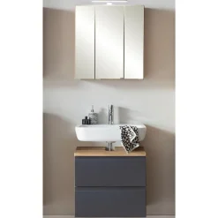 Held Badezimmerset Varese | Waschtisch und Spiegelschrank mit Beleuchtung | Wotan Eiche es Design