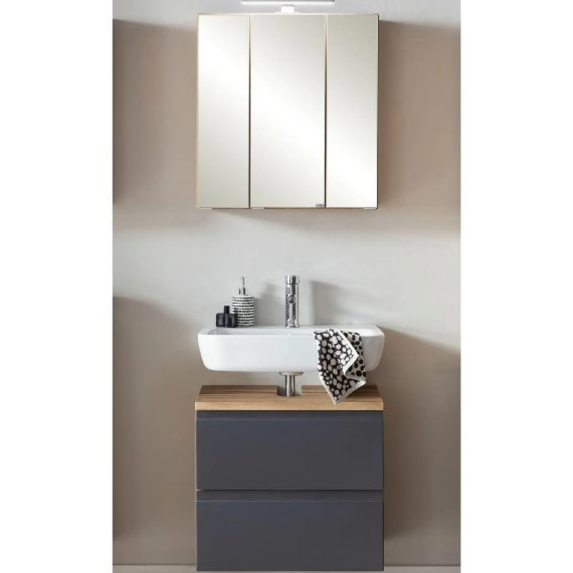 Held Badezimmerset Varese | Waschtisch und Spiegelschrank mit Beleuchtung | Wotan Eiche es Design