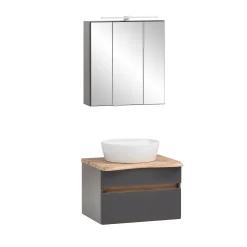 Held Badezimmerset Villach | Waschtischschrank und Spiegelschrank mit Beleuchtung | Graphit