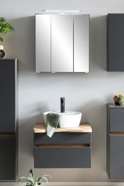 Held Badezimmerset Villach | Waschtischschrank und Spiegelschrank mit Beleuchtung | Graphit