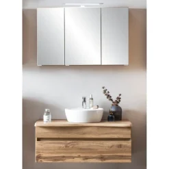 Held Badezimmerset Villach | Waschtisch- und Spiegelschrank mit Beleuchtung | Wotan Eiche Design