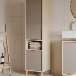Badezimmer-Säulenschrank Azul - 40x40x153cm - 2 Türen - beige