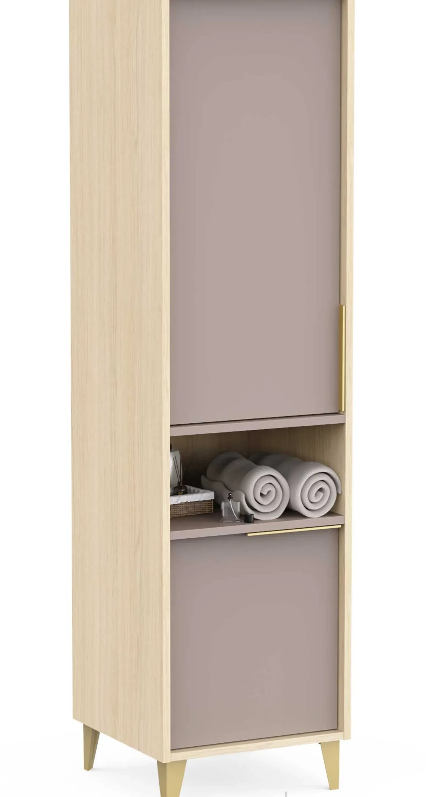 Badezimmer-Säulenschrank Azul - 40x40x153cm - 2 Türen - beige