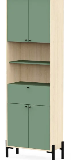 Badezimmersäulenschrank Calypso - 69x33x201cm - 4 Türen und 1 Schublade - Eiche Dekor/Grün