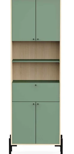 Badezimmersäulenschrank Calypso - 69x33x201cm - 4 Türen und 1 Schublade - Eiche Dekor/Grün