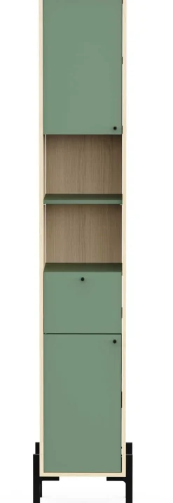 Badezimmersäulenschrank Calypso - 39x33x201cm - 2 Türen und 1 Schublade - Eiche Dekor/Grün