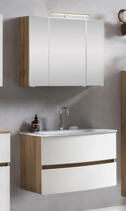 Held Badkombination Kornel 1 2-teilig mit weißem Waschbecken - Eiche/mattweiß