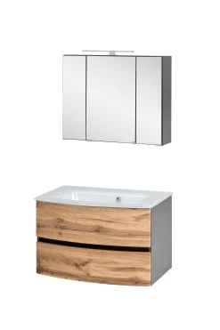 Held Badkombination Kornel 1 2-teilig mit weißem Waschbecken - Graphitgrau/Eiche