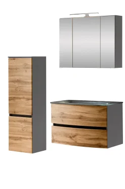 Held Badkombination Kornel 4 3-teilig mit grauem Waschbecken - Graphitgrau/Eiche