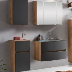 Held Badkombination Kornel 8 4-teilig mit grauem Waschbecken - Eiche/mattgrau