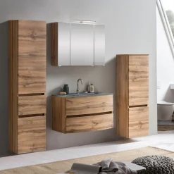 Held Badkombination Kornel 10 4-teilig mit grauem Waschbecken - Eiche