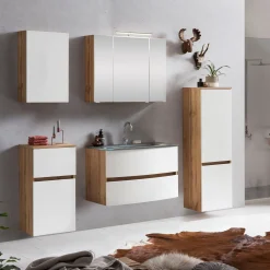 Held Badkombination Kornel 12 5-teilig mit grauem Waschbecken - Eiche/Mattweiß