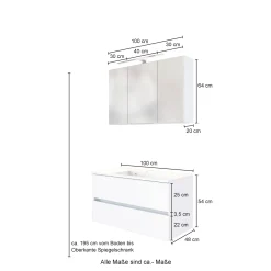 Held Badkombination Luna 2-teilig 100cm - Eiche/grau
