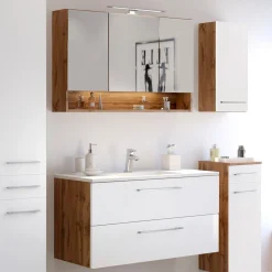 Held Badkombination Sefa 2 mit Waschbecken und Spiegelschrank - Eiche/Weiß