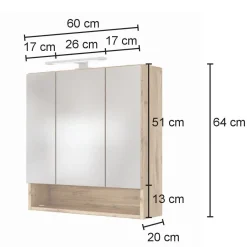 Held Badkombination Sefa 1 mit Waschbecken und Spiegelschrank - Eiche/Weiß