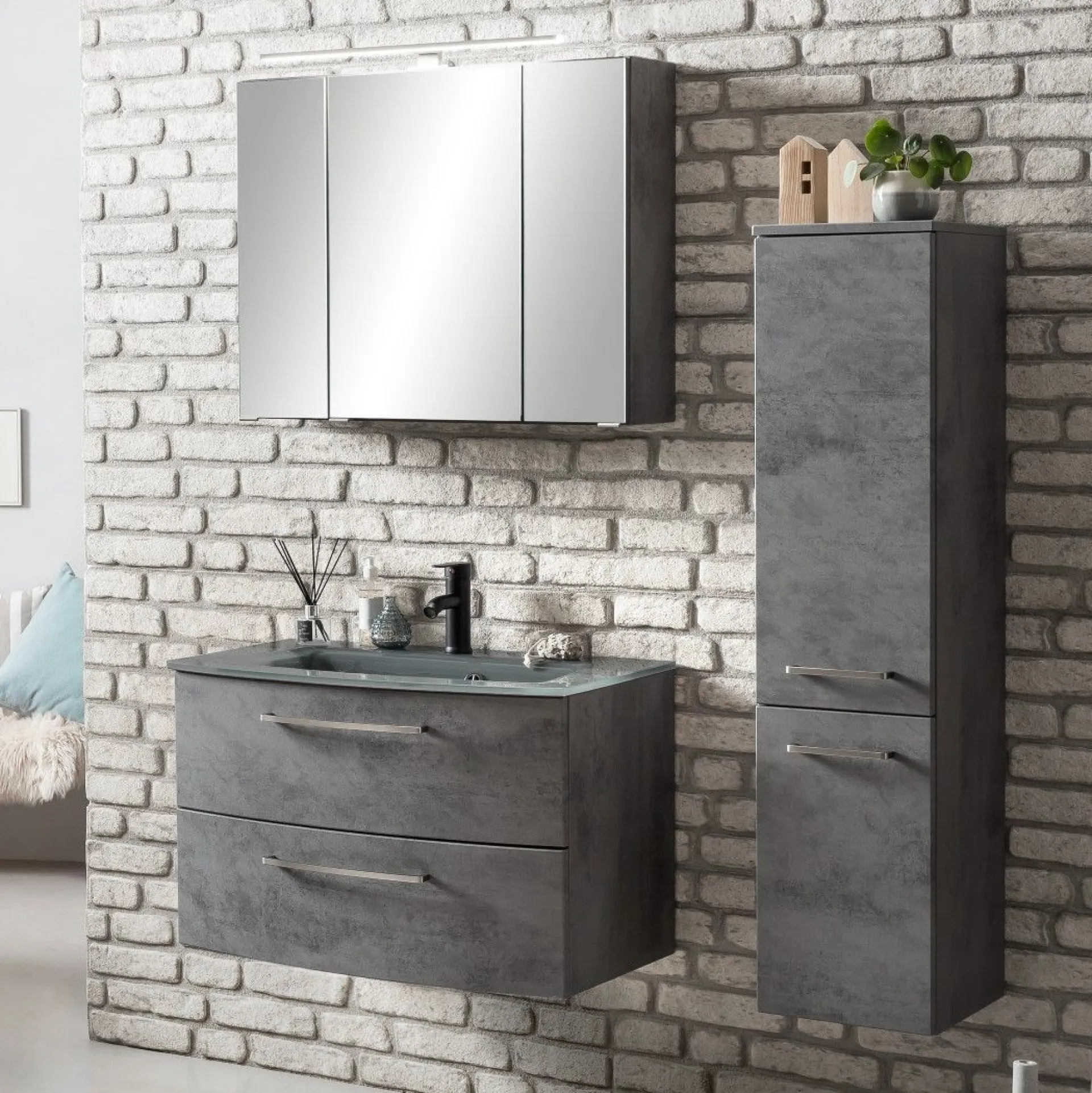 Held Badkombination Stivan 3-teilig mit grauem Waschbecken - Beton