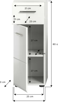 Badschrank Ice Xonox - Hochglanz Weiß - 30x80x30 cm