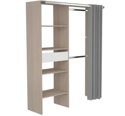 Balu Offener Kleiderschrank - 143x48x182cm - mit Vorhang - Akazie/Grau