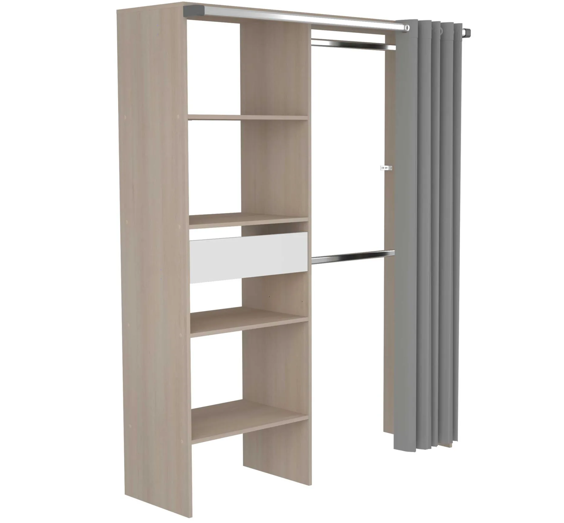 Balu Offener Kleiderschrank - 143x48x182cm - mit Vorhang - Akazie/Grau