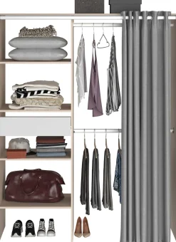 Balu Offener Kleiderschrank - 143x48x182cm - mit Vorhang - Akazie/Grau