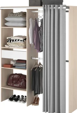 Balu Offener Kleiderschrank - 143x48x182cm - mit Vorhang - Akazie/Grau