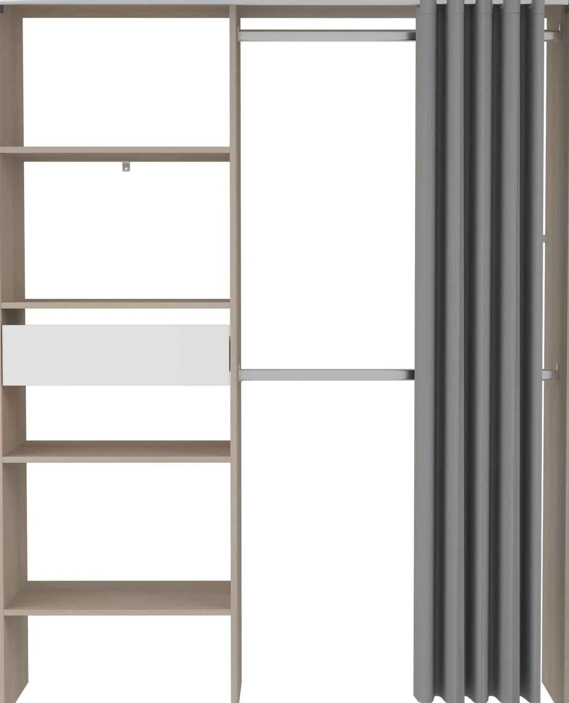Balu Offener Kleiderschrank - 143x48x182cm - mit Vorhang - Akazie/Grau