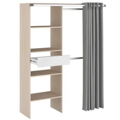 Balu Offener Kleiderschrank - 143x48x182cm - mit Vorhang - Akazie/Grau