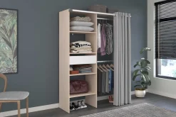 Balu Offener Kleiderschrank - 143x48x182cm - mit Vorhang - Akazie/Grau