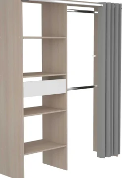 Balu Offener Kleiderschrank - 143x48x182cm - mit Vorhang - Akazie/Grau