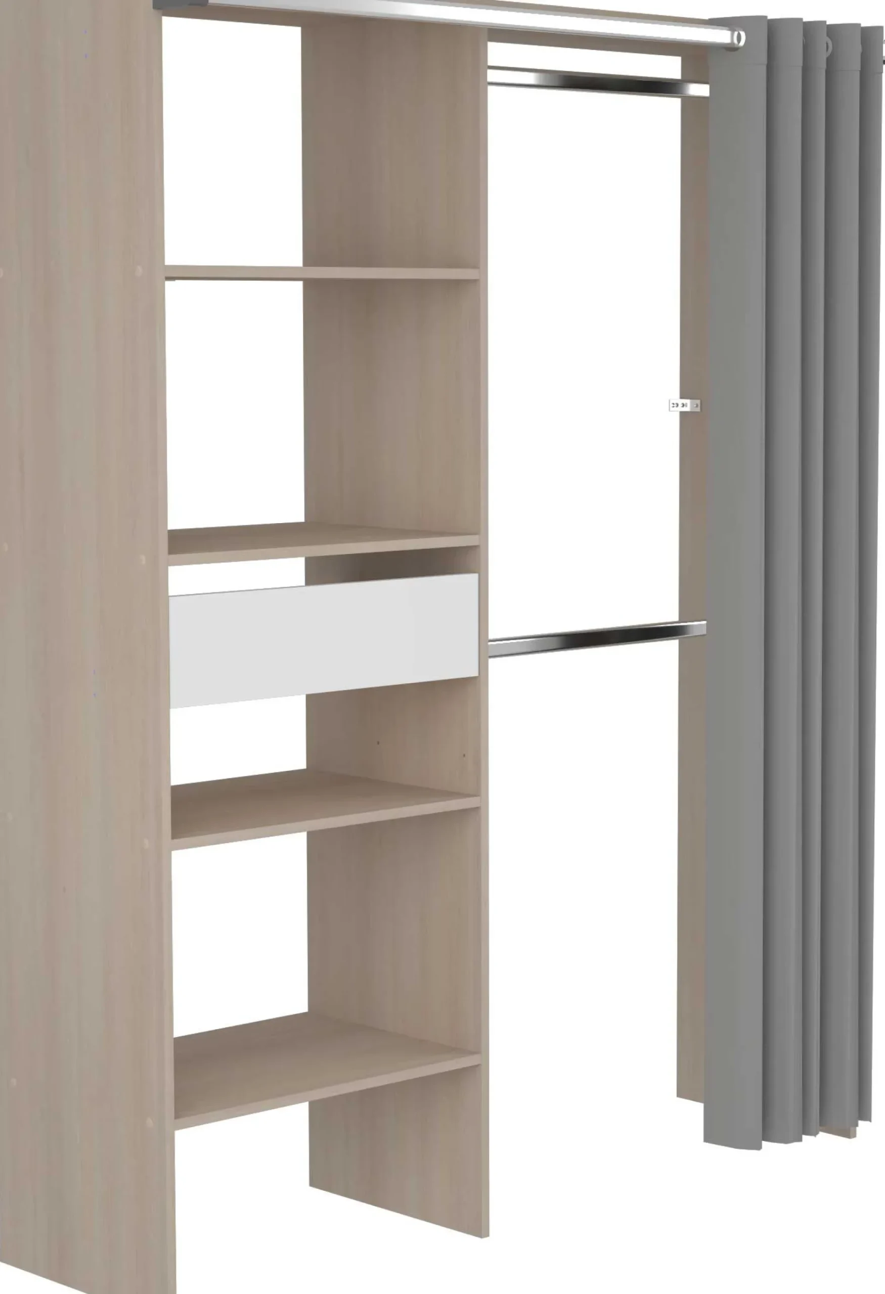 Balu Offener Kleiderschrank - 143x48x182cm - mit Vorhang - Akazie/Grau