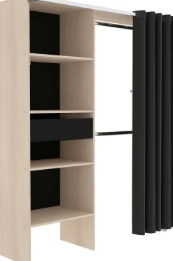 Balu Offener Kleiderschrank - 143x48x182cm - mit Vorhang - Akazie/Schwarz